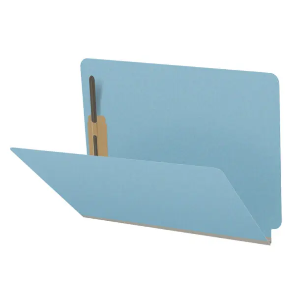 Blue Letter Size End Tab Classification Folder with 2" Gray Tyvek Expansion and 2" Bonded Fasteners on Inside Front and Back, 25 pt Type 3 Pressboard Stock, Packaged 25/125