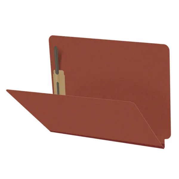 Red Letter Size End Tab Classification Folder with 2" Russet Brown Tyvek Expansion and 2" Bonded Fasteners on Inside Front and Back, 25 pt Type 3 Pressboard Stock, Packaged 25/125