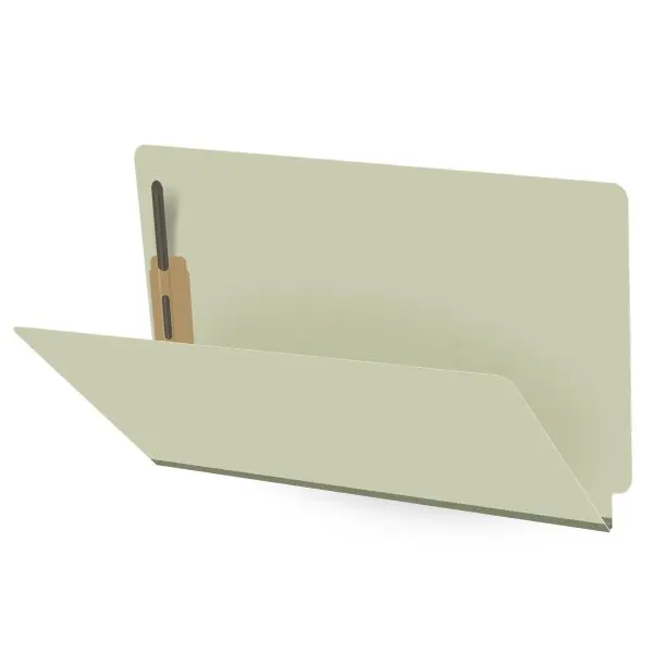 Green Legal Size End Tab Classification Folder with 2" Pearl Green Tyvek Expansion and 2" Bonded Fasteners on Inside Front and Back, 25 pt Type 3 Pressboard Stock, Packaged 25/125