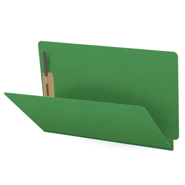 Moss Green Legal Size End Tab Classification Folder with 2" Spring Green Tyvek Expansion and 2" Bonded Fasteners on Inside Front and Back, 25 pt Type 3 Pressboard Stock, Packaged 25/125