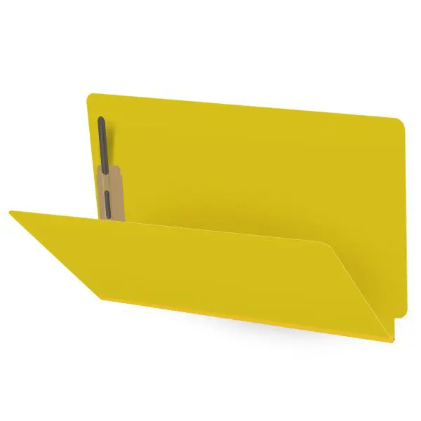 Yellow Legal Size End Tab Classification Folder with 2" Lemon Yellow Tyvek Expansion and 2" Bonded Fasteners on Inside Front and Back, 25 pt Type 3 Pressboard Stock, Packaged 25/125