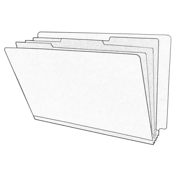 Green Legal Size End Tab Three Divider Classification Folder with 3" Pearl Green Tyvek Expansion and 2" Bonded Fasteners on Inside Front and Back and 1" Duo Fastener on Dividers, 25 pt Type 2 Pressboard Stock Covers and 18 pt Manila Dividers, Packaged 10/50