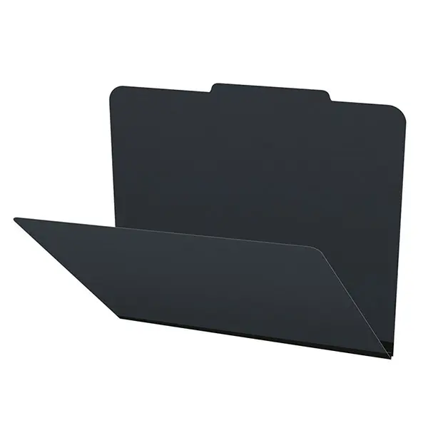 Black Letter Size Top Tab Classification Folder with 2" Gray Tyvek Expansion, 25 pt Type 3 Pressboard Stock, Packaged 25/125