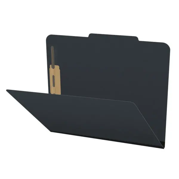 Black Letter Size Top Tab Classification Folder with 2" Gray Tyvek Expansion and 2" Bonded Fasteners on Inside Front and Back, 25 pt Type 3 Pressboard Stock, Packaged 25/125