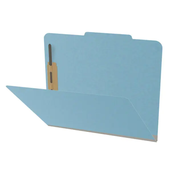 Blue Letter Size Top Tab Classification Folder with 2" Gray Tyvek Expansion and 2" Bonded Fasteners on Inside Front and Back, 25 pt Type 3 Pressboard Stock, Packaged 25/125