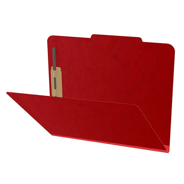 Deep Red Letter Size Top Tab Classification Folder with 2" Gray Tyvek Expansion and 2" Bonded Fasteners on Inside Front and Back, 25 pt Type 3 Pressboard Stock, Packaged 25/125