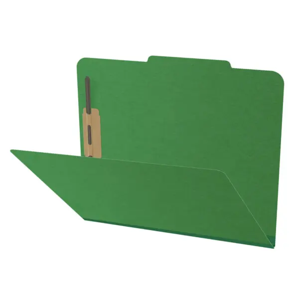 Moss Green Letter Size Top Tab Classification Folder with 2" Spring Green Tyvek Expansion and 2" Bonded Fasteners on Inside Front and Back, 25 pt Type 3 Pressboard Stock, Packaged 25/125