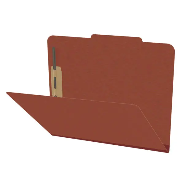 Red Letter Size Top Tab Classification Folder with 2" Russet Brown Tyvek Expansion and 2" Bonded Fasteners on Inside Front and Back, 25 pt Type 3 Pressboard Stock, Packaged 25/125