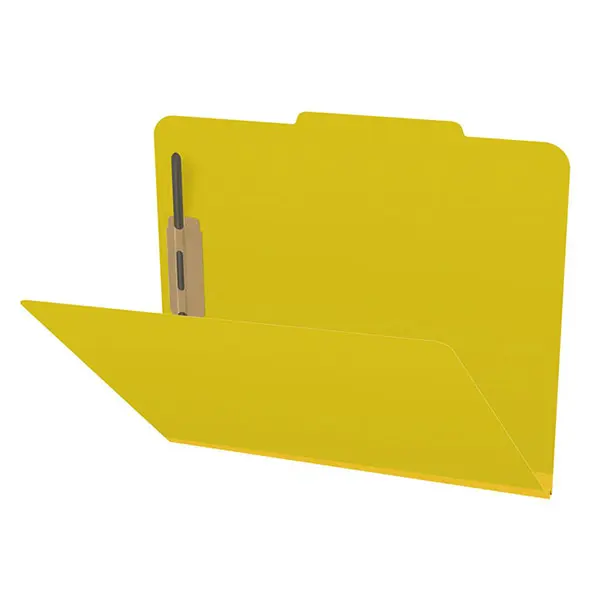 Yellow Letter Size Top Tab Classification Folder with 2" Lemon Yellow Tyvek Expansion and 2" Bonded Fasteners on Inside Front and Back, 25 pt Type 3 Pressboard Stock, Packaged 25/125