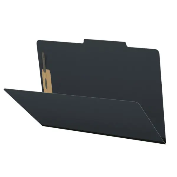 Black Legal Size Top Tab Classification Folder with 2" Gray Tyvek Expansion and 2" Bonded Fasteners on Inside Front and Back, 25 pt Type 3 Pressboard Stock, Packaged 25/125