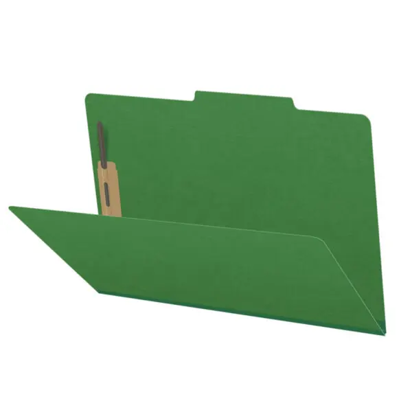 Moss Green Legal Size Top Tab Classification Folder with 2" Spring Green Tyvek Expansion and 2" Bonded Fasteners on Inside Front and Back, 25 pt Type 3 Pressboard Stock, Packaged 25/125
