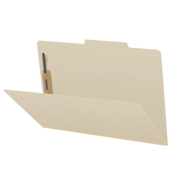 Manila Legal Size Top Tab Classification Folder with 2" Gray Tyvek Expansion and 2" Bonded Fasteners on Inside Front and Back, 18 pt Manila Stock, Packaged 25/125