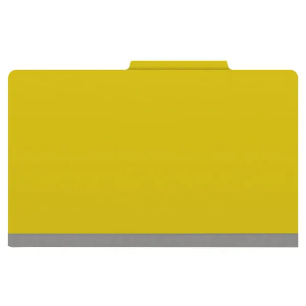 Yellow Legal Size Top Tab Two Divider Classification Folder with 2" Lemon Yellow Tyvek Expansion and 2" Bonded Fasteners on Inside Front and Back and 1" Duo Fastener on Dividers, 25 pt Type 3 Pressboard Stock Covers and 18 pt Manila Dividers, Packaged 10/50