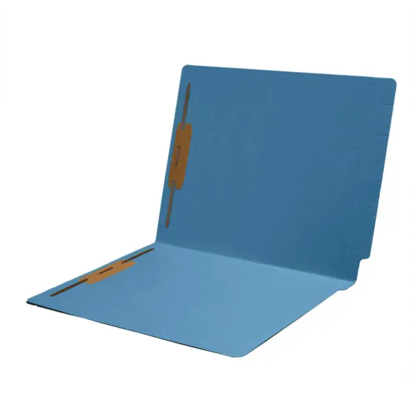 Blue Letter Size Reinforced End Tab Folder with 2" Bonded Fastener on Inside Front and Back, 11 pt Blue Stock, Bulk Packaged 250