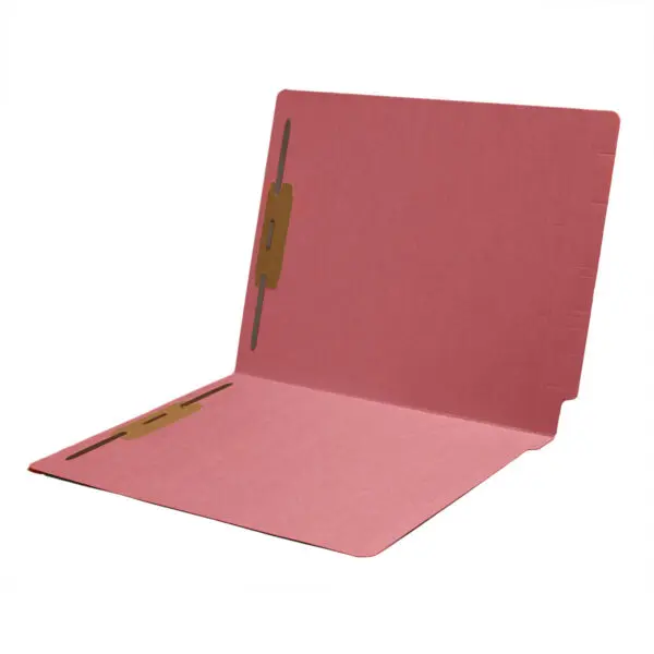 Pink Letter Size Reinforced End Tab Folder with 2" Bonded Fastener on Inside Front and Back, 11 pt Pink Stock, Bulk Packaged 250