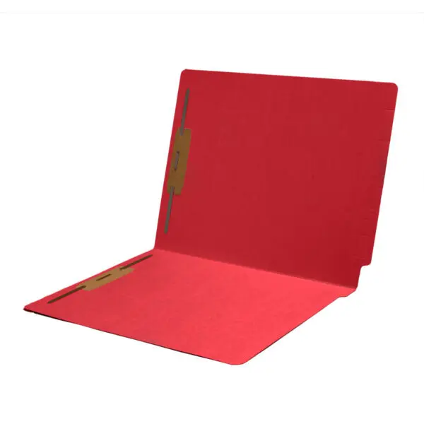 Red Letter Size Reinforced End Tab Folder with 2" Bonded Fastener on Inside Front and Back, 11 pt Red Stock, Bulk Packaged 250