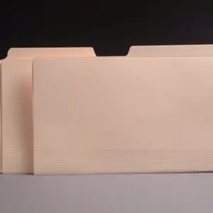 Manila Legal Size Top Tab Casebinder Style Folder with Fully Reinfoced Back, 2" Embedded Fastener on Endwing and 1/2 Cut Assorted Top Tabs, 14 pt Manila Stock, Packaged 50/200