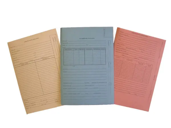 Orange Legal Size Top Tab Patent & Trademark Folder Printed for FOREIGN PATENT APPLICATION, with 3 Top Flaps Punched with Holes and Bottom Apron on Middle Panel, 14 pt Orange Stock, Packaged 25/125