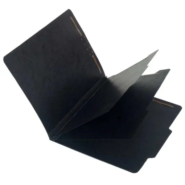 Black Letter Size Top Tab Two Divider Classification Folder with 2" Black Tyvek Expansion and 2" Embedded Fasteners on Inside Front and Back and 1" Duo Fastener on Dividers, 15 pt Kohl Black Vermont Marble Stock, Packaged 15/75