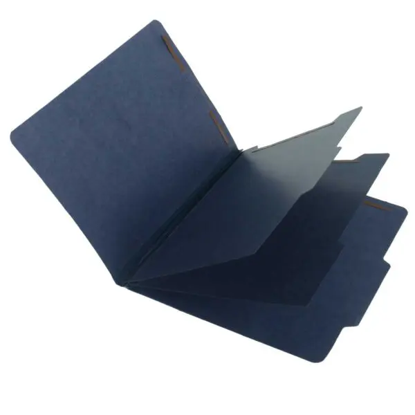Indigo Blue Letter Size Top Tab Two Divider Classification Folder with 2" Dark Blue Tyvek Expansion and 2" Embedded Fasteners on Inside Front and Back and 1" Duo Fastener on Dividers, 15 pt Kohl Indigo Blue Marble Stock, Packaged 15/75