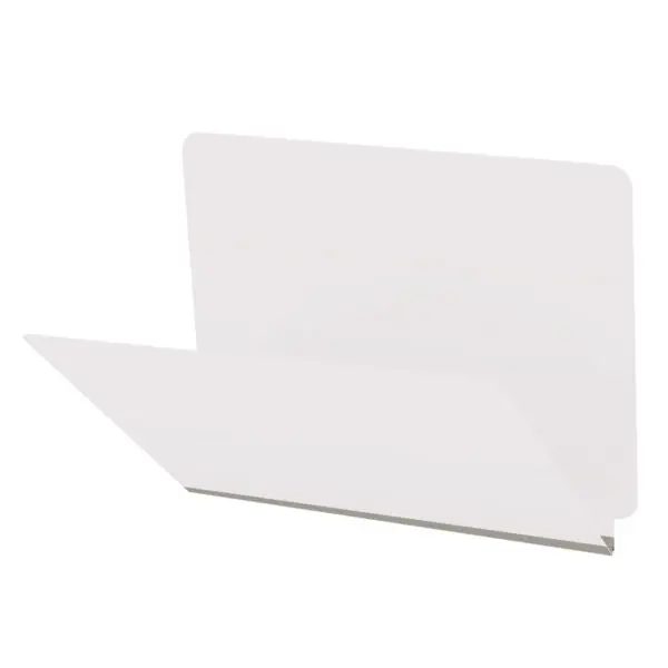 White letter size end tab classification folder with 2" gray tyvek expansion. 18 pt. paper stock. Packaged 25/125.
