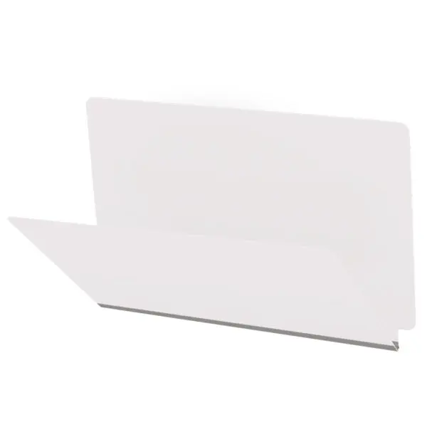 White legal size end tab classification folder with 2" gray tyvek expansion. 18 pt. paper stock. Packaged 25/125.