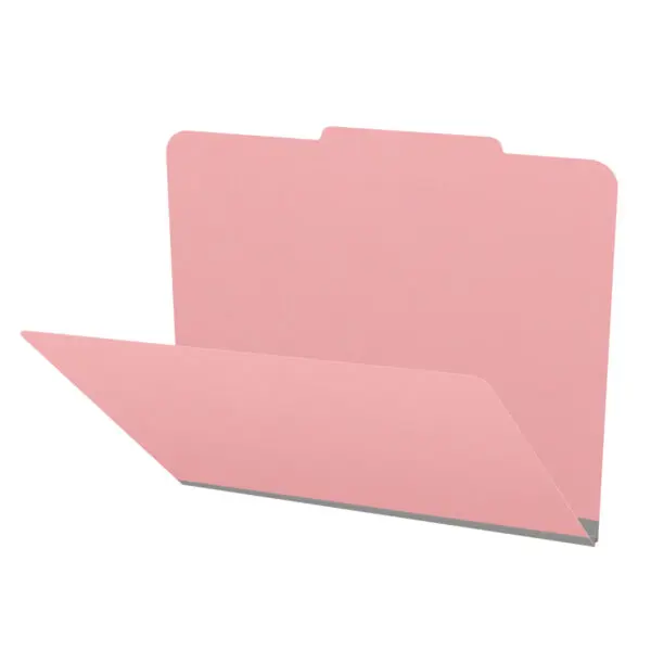Pink letter size top tab classification folder with 2" gray tyvek expansion. 18 pt. paper stock. Packaged 25/125.