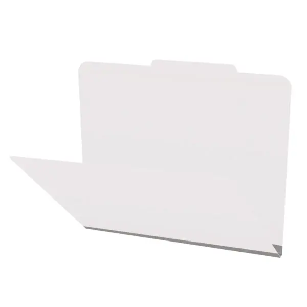 White letter size top tab classification folder with 2" gray tyvek expansion. 18 pt. paper stock. Packaged 25/125.