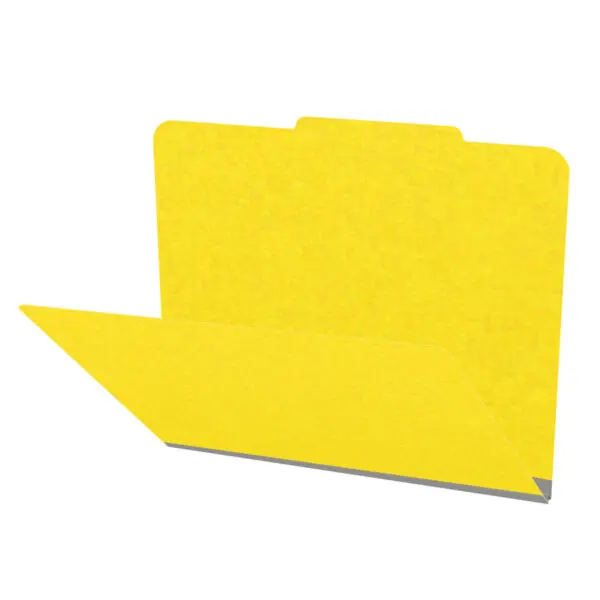 Yellow letter size top tab classification folder with 2" gray tyvek expansion. 18 pt. paper stock. Packaged 25/125.