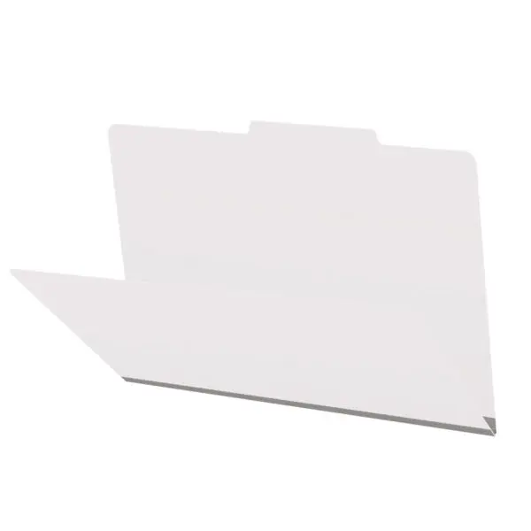 White legal size top tab classification folder with 2" gray tyvek expansion. 18 pt. paper stock. Packaged 25/125.