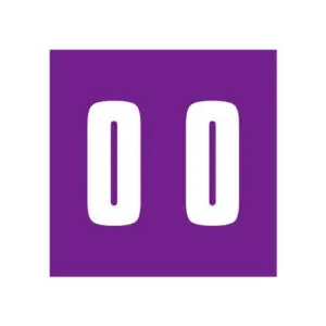 Purple IFC/AFV 2300 Compatible Numeric Labels of size 1-7/8" x 1-7/8" with Individual Number "0", Laminated Stock, Packaged in Roll of 500