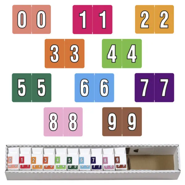 Multiple Colors Datafile / Tab L8700 Compatible Numeric Labels of size 1-1/4" x 15/16" with Individual Number "0-9", Laminated Stock, Packaged in 10 Rolls of 500