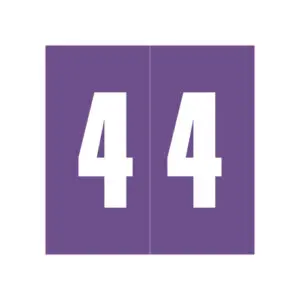 Purple Ames Compatible Numeric Labels of size 1-7/8" x 1-7/8" with Individual Number "4", Laminated Stock, Packaged in Roll of 500