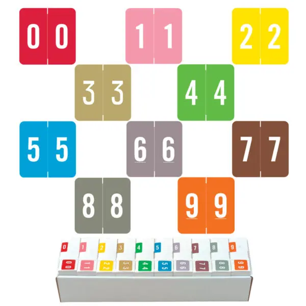 Multiple Color Barkley FNDBM-S Compatible Numerical Labels of size 1-1/2" X 1-1/2" with Individual Number "0-9", Laminated Stock, Packaged in 10 Rolls of 500