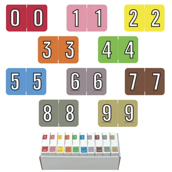 Multiple Color Barkley NBKM Compatible Numeric Labels of size 1" X 1-1/2" with Individual Number "0-9", Laminated Stock, Packaged in 10 Rolls of 500