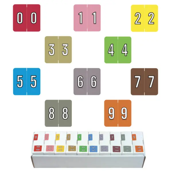 Multiple Color Barkley FNDBM Compatible Numeric Labels of size 1" X 1-1/2" with Individual Number "0-9", Laminated Stock, Packaged in Roll of 500