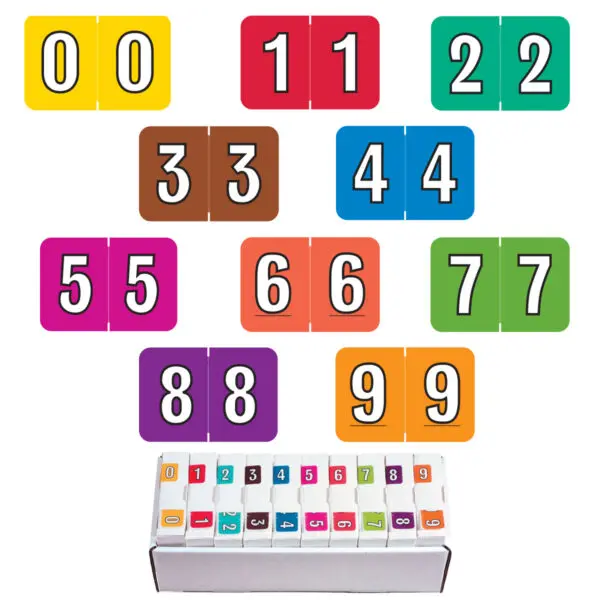 Multiple Color Colwell Jewel Tone Compatible Numerical Labels of size 1" X 1-1/2" with Individual Number "0-9", Laminated Stock, Packaged in Rolls of 500