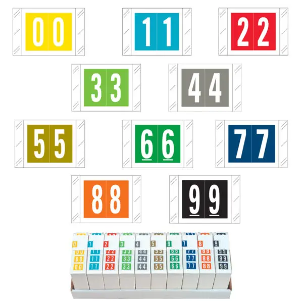 Multiple Color Col'R'Tab Compatible Numerical Labels of size 1" X 1-1/2" with Individual Number "0-9", Laminated Stock, Packaged in 10 Rolls of 500