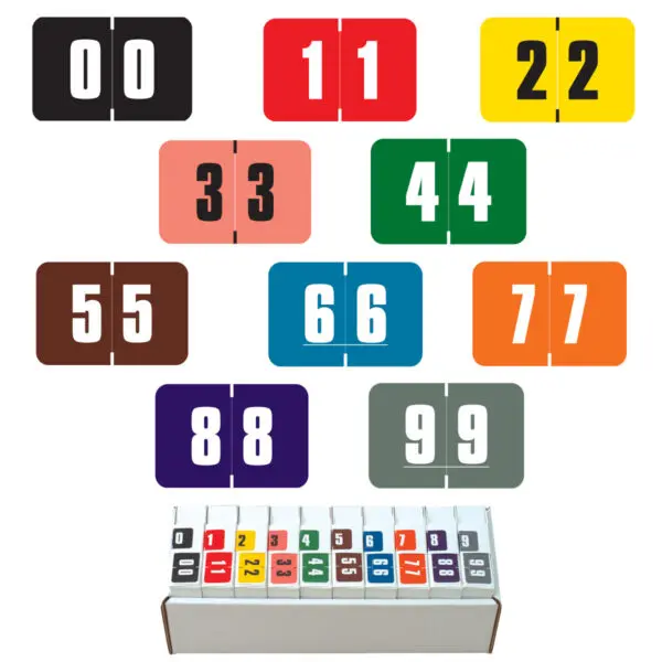 Multiple Color Digi Color Compatible Numerical Labels of size 1" X 1-1/2" with Individual Number "0-9", Laminated Stock, Packaged in 10 Rolls of 250