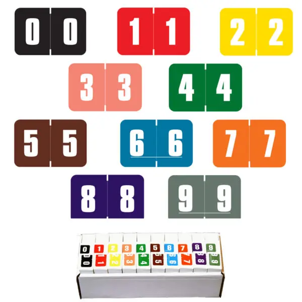 Multiple Color Digi Color Compatible Numerical Labels of size 15/16" X 1-5/8" with Individual Number "0-9", Laminated Stock, Packaged in 10 Rolls of 250