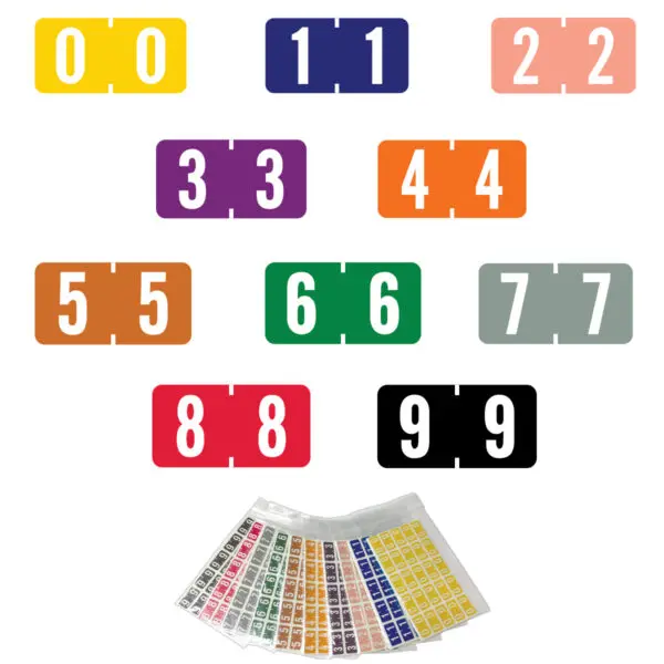 Multiple Color Smead ETSN Compatible Numerical Labels of size 1/2" X 1" with Individual Number "0-9", Laminated Stock, Packaged in 10 Packs of 250