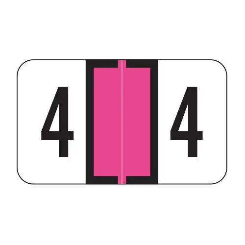 Fluorescent Pink Jeter 0300 Compatible Numerical Labels of size 15/16" X 1-5/8" with Individual Number "4", Laminated Stock, Packaged in Roll of 500