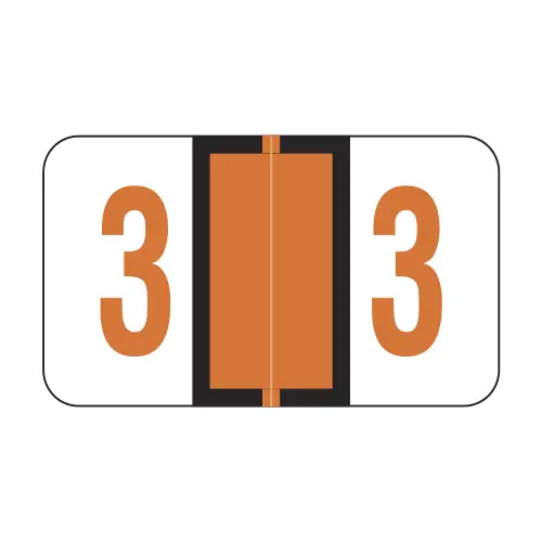 Dark Orange Jeter 6100 Compatible Numerical Labels of size 15/16" X 1-5/8" with Individual Number "3", Laminated Stock, Packaged in Roll of 500
