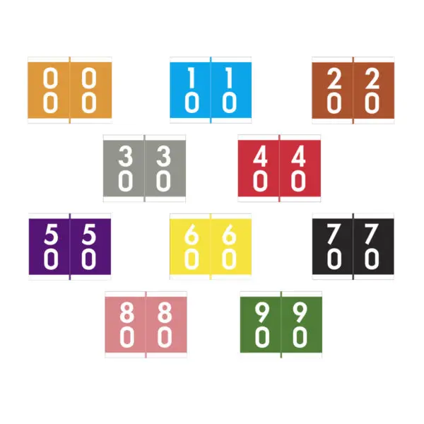Multiple Color Barkley DSFM Compatible Double Digit Numeric Labels of size 1-3/16" x 1-1/2" with Individual Number "90", Laminated Stock, Packaged in 10 Rolls of 500