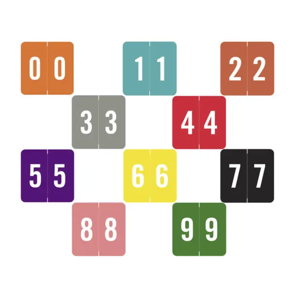 Multiple Color Sav-Tyme 1700 Compatible Numeric Labels of size 1-1/2" X 1-1/2" with Individual Number "0-9", Laminated Stock, Packaged in 10 Rolls of 500