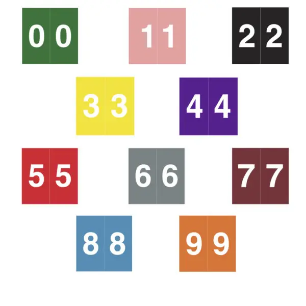 Multiple Color Data Visible Acme Compatible Numeric Labels of size 1-1/2" X 1-1/2" with Individual Number "0-9", Laminated Stock, Packaged in 10 Rolls of 500