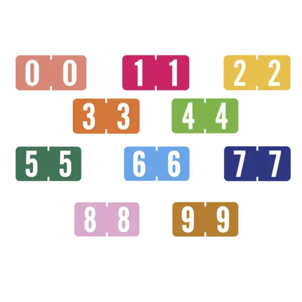 Multiple Colors TBNV Compatible Numeric Labels of size 1/2" X 1" with Individual Number "0-9", Laminated Stock, Packaged in 10 Rolls of 500
