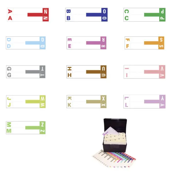 Multiple Color Smead SNCC Compatible Alpha labels of size 1-5/32" X 3-5/8" with Individual Letter "AN-MZ" Set, Unlaminated Stock Packaged in pack of 1,300 Labels