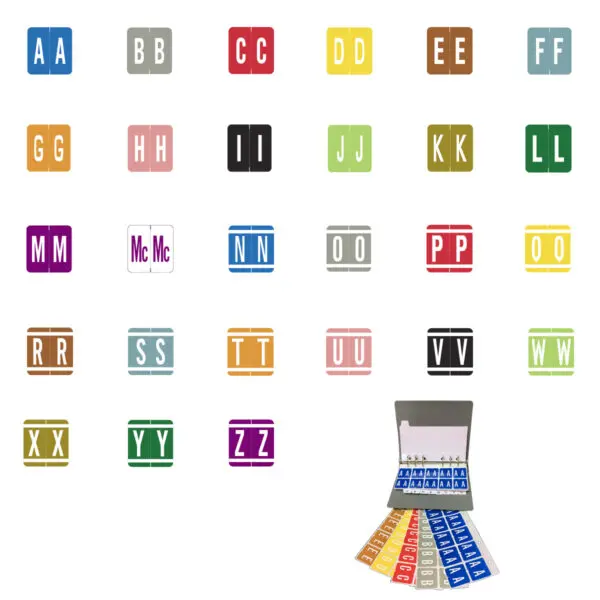 Multiple Color GBS 8848 Compatible Alpha labels of size 1-5/16" X 1-1/4" with Letter "A-Z" Ringbook Binder Set, Laminated Stock Packaged in pack of 1,010 Labels
