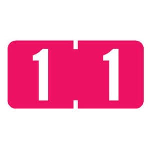 Red Tab Compatible Mini Numeric Labels of size 1/2" X 1" with Individual Number "1", Vinyl Stock, Packaged in Roll of 500